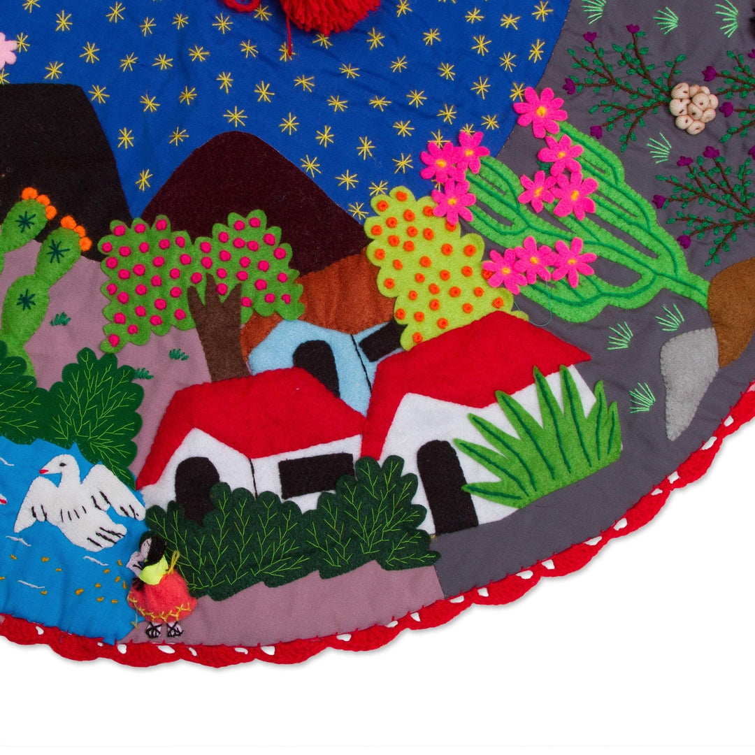 Multicolor Cotton Blend Nativity Scene Arpillera Tree Skirt - Nativity Story