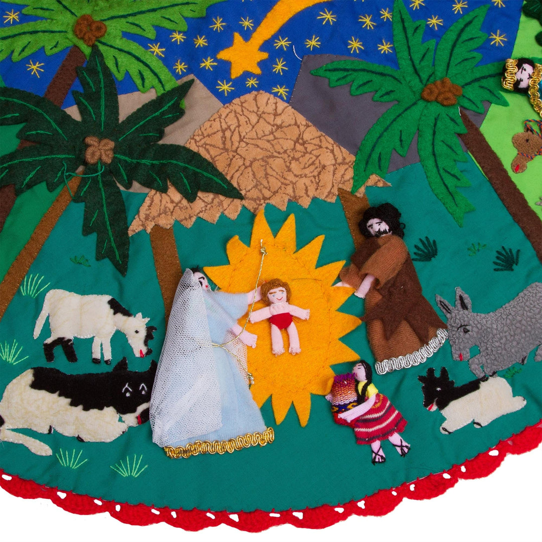 Multicolor Cotton Blend Nativity Scene Arpillera Tree Skirt - Nativity Story