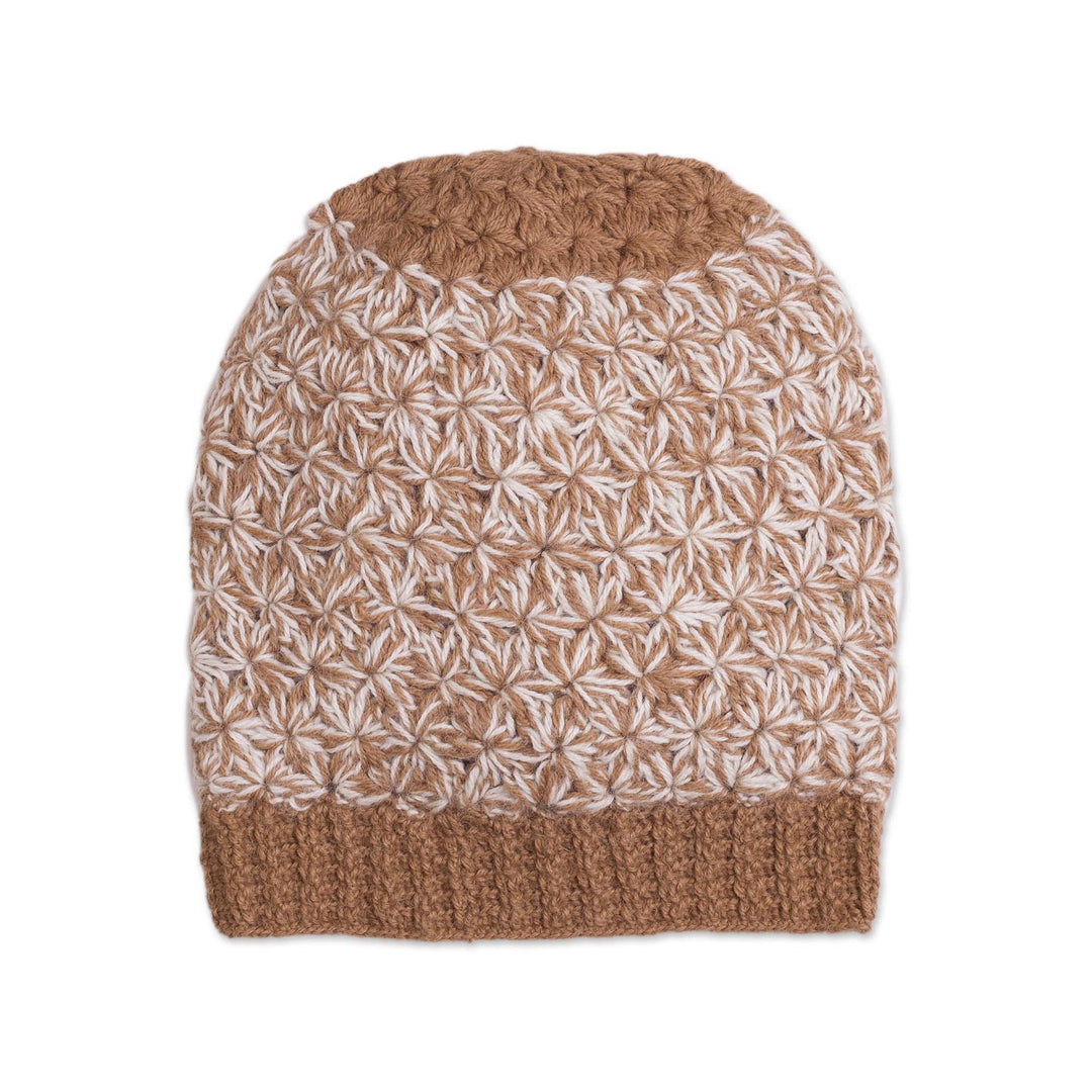 Hand Knit Brown and White Baby Alpaca Hat from Peru - Golden Brown Delight