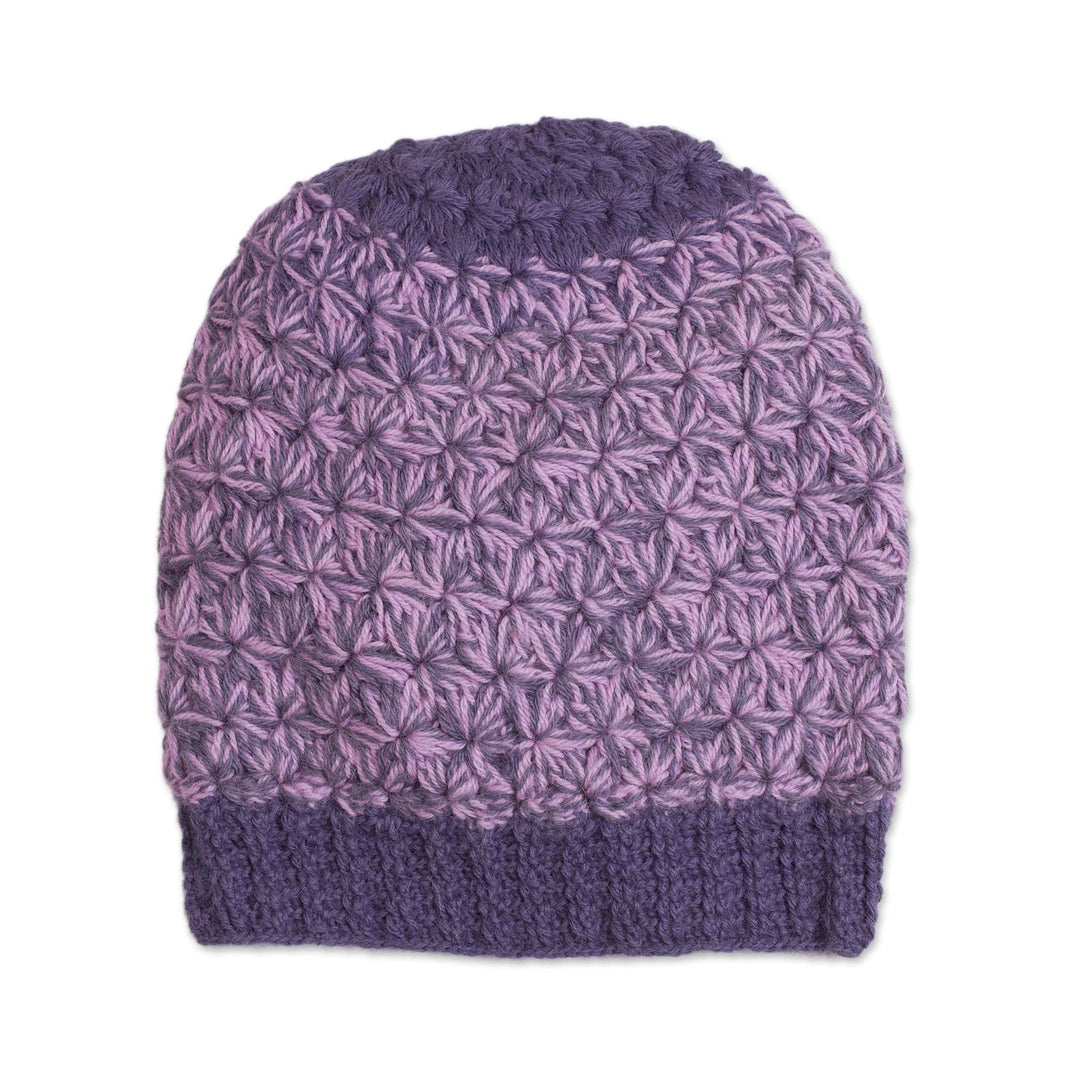 Hand Knit Pink and Purple 100% Baby Alpaca Hat from Peru - Violet Delight