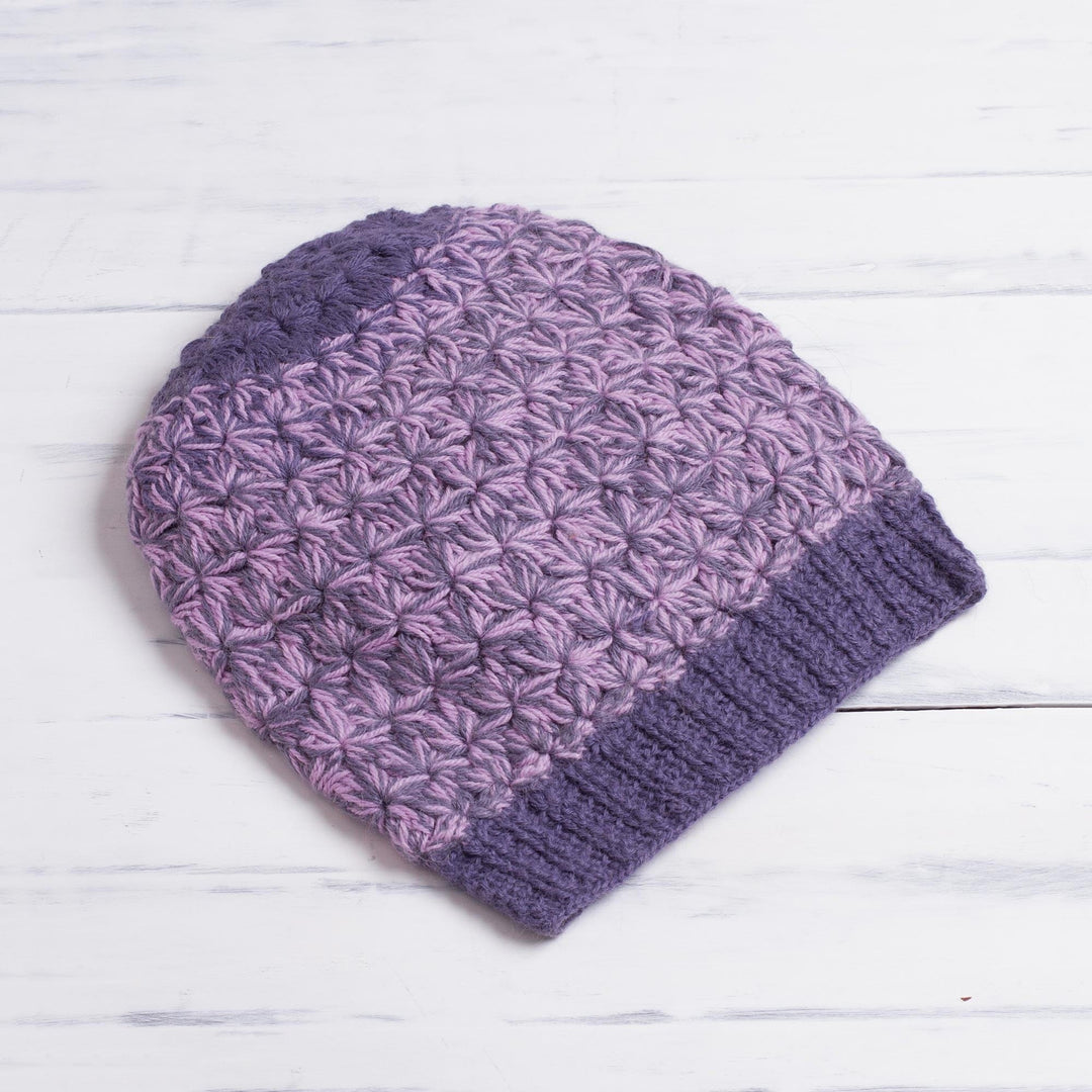 Hand Knit Pink and Purple 100% Baby Alpaca Hat from Peru - Violet Delight