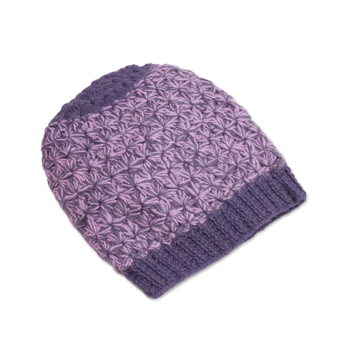 Hand Knit Pink and Purple 100% Baby Alpaca Hat from Peru - Violet Delight