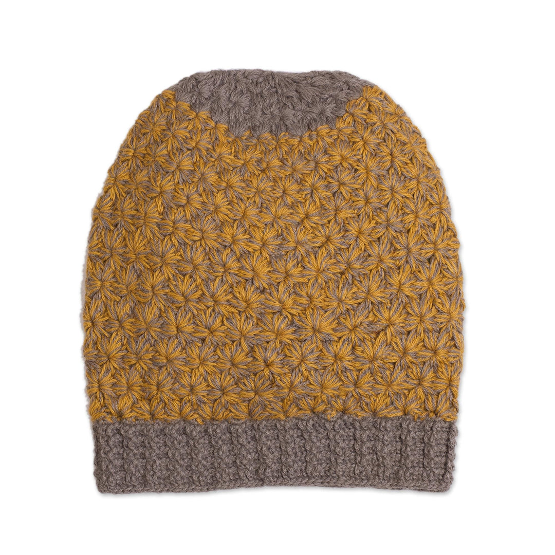 Hand Knit Yellow and Brown Baby Alpaca Hat from Peru - Amber Delight