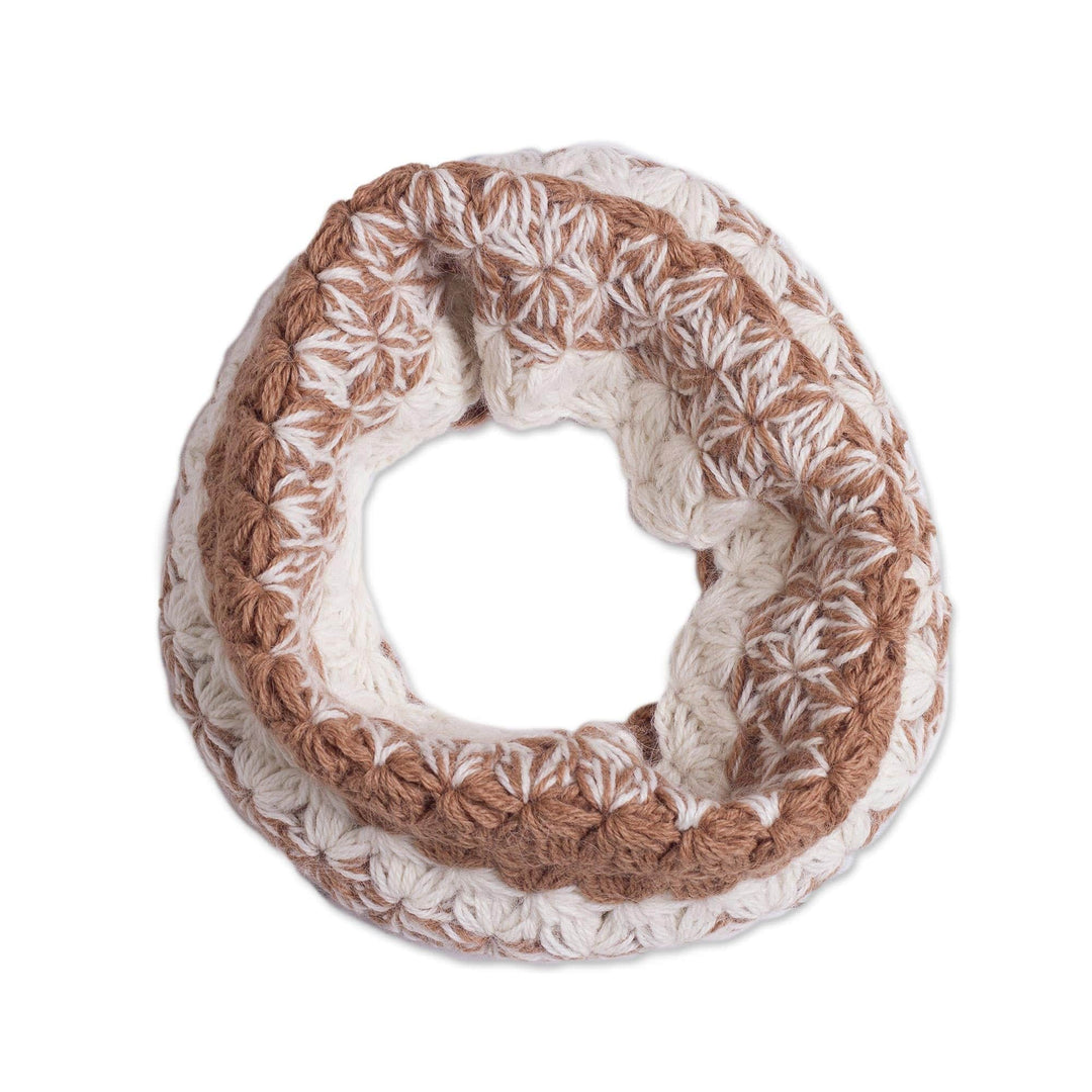 Hand Knit Brown and White Baby Alpaca Neck Warmer - Cozy Day in Golden Brown