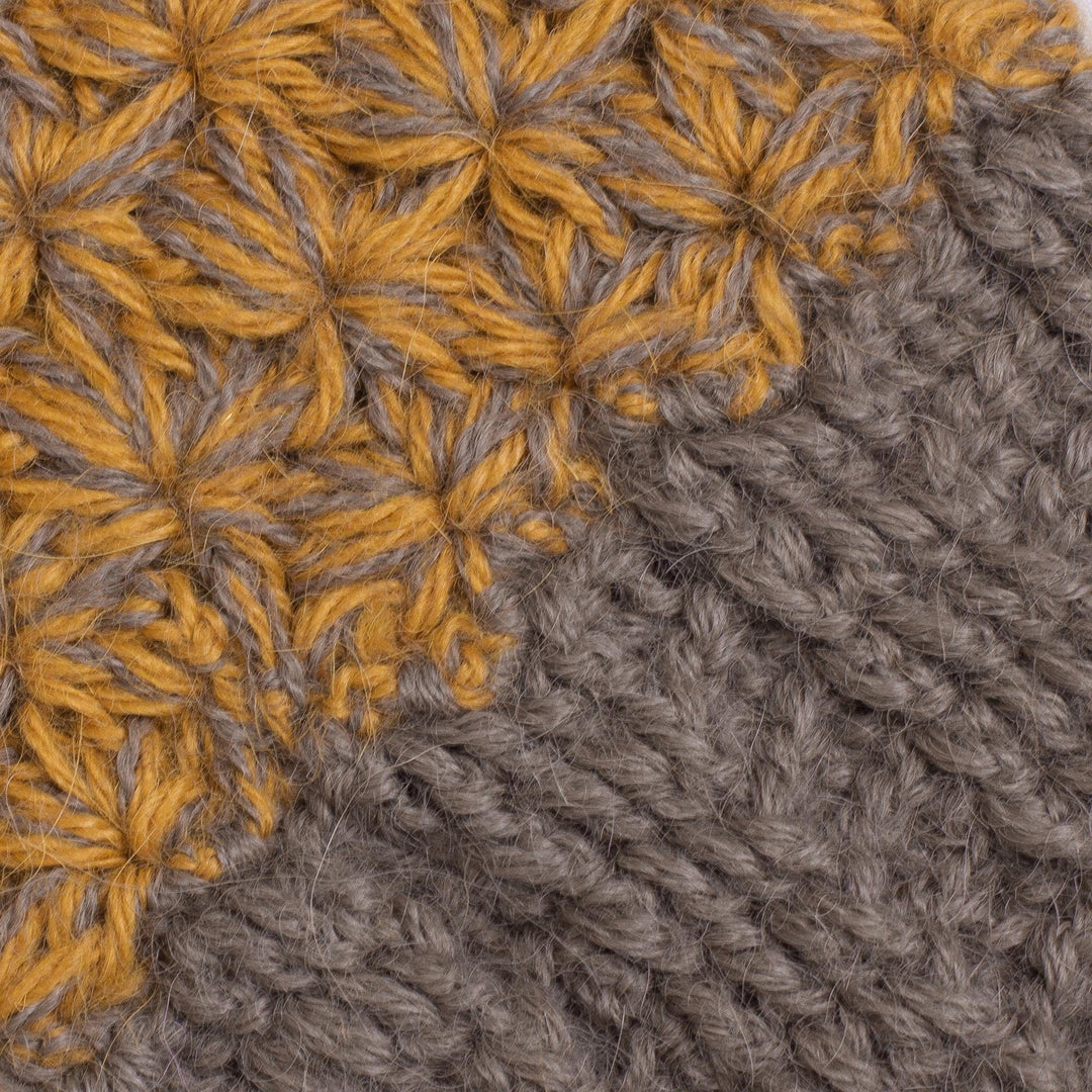Hand Knit Brown and Amber Baby Alpaca Fingerless Mitts - Inner Warmth in Clay and Amber