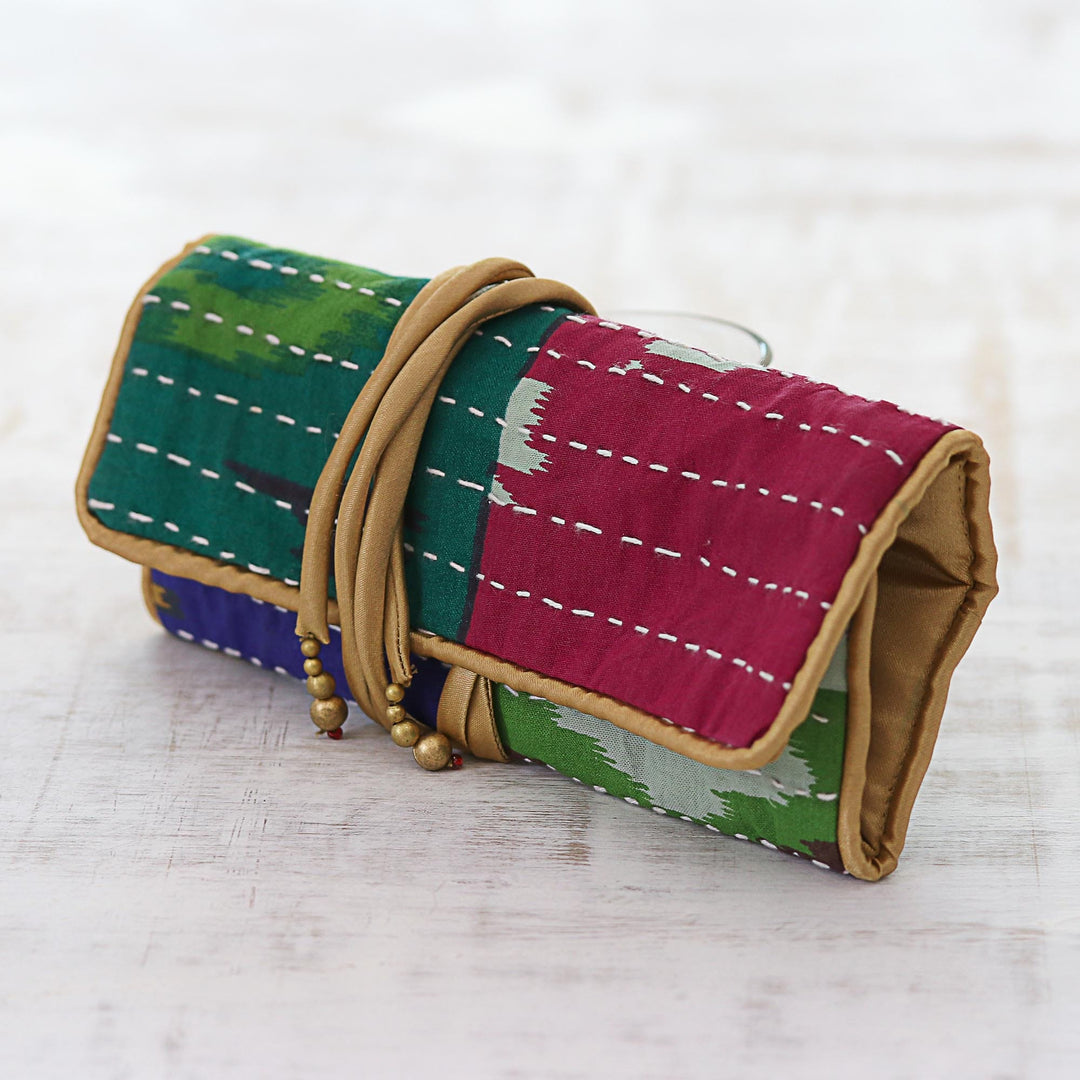 Multicolored Cotton Jewelry Roll Crafted in India - Multicolored Keeper