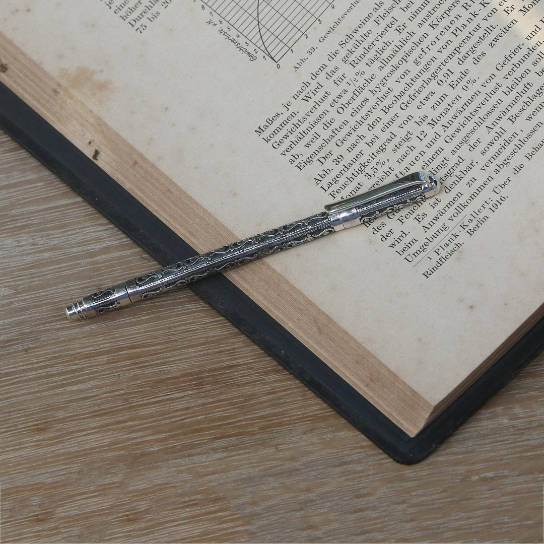 Handmade Sterling Silver Ballpoint Writing Pen - Tulis Vines