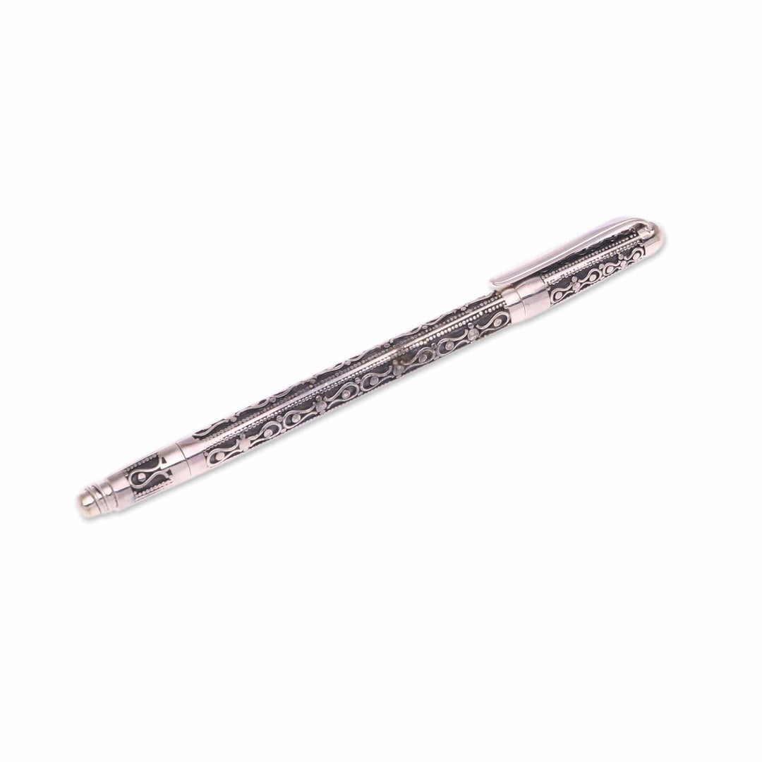 Handmade Sterling Silver Ballpoint Writing Pen - Tulis Vines