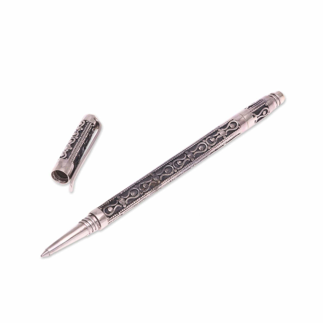 Handmade Sterling Silver Ballpoint Writing Pen - Tulis Vines