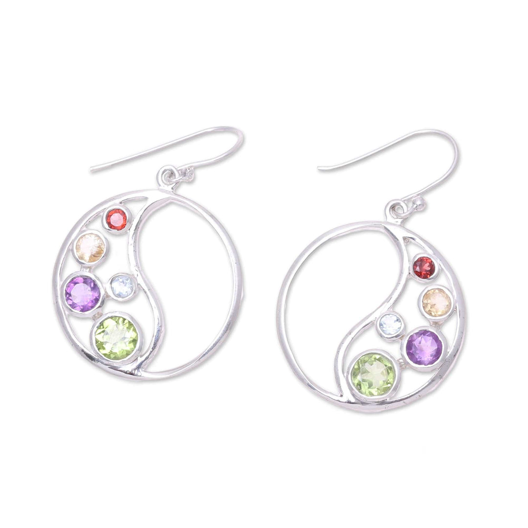 Circular Multi-Gemstone Dangle Earrings - Sparkling Loop