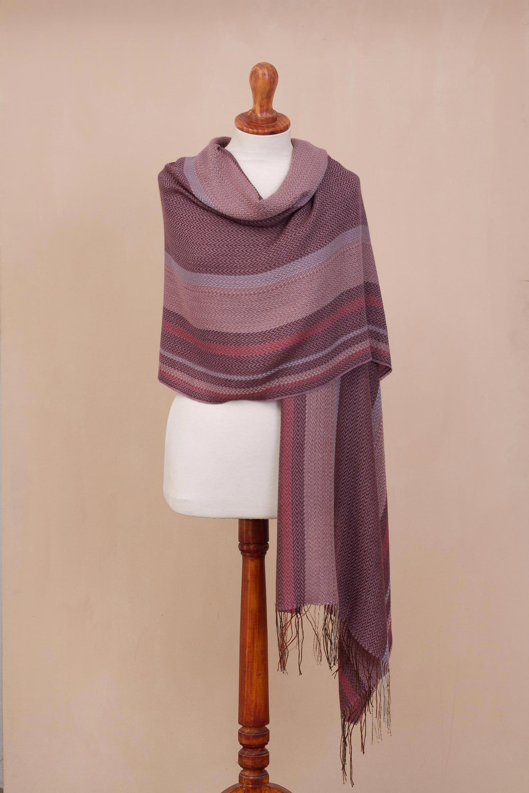 Hand Woven Striped Alpaca Blend Shawl from Peru - Royal Celebration