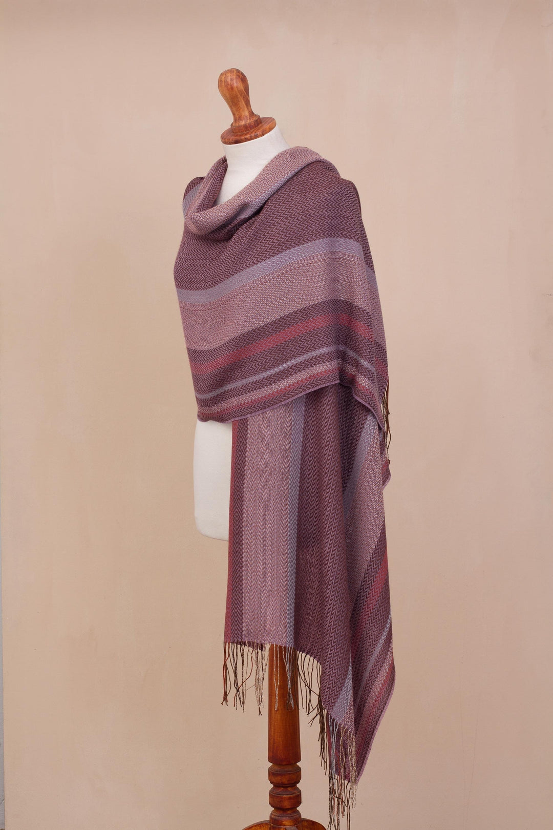 Hand Woven Striped Alpaca Blend Shawl from Peru - Royal Celebration