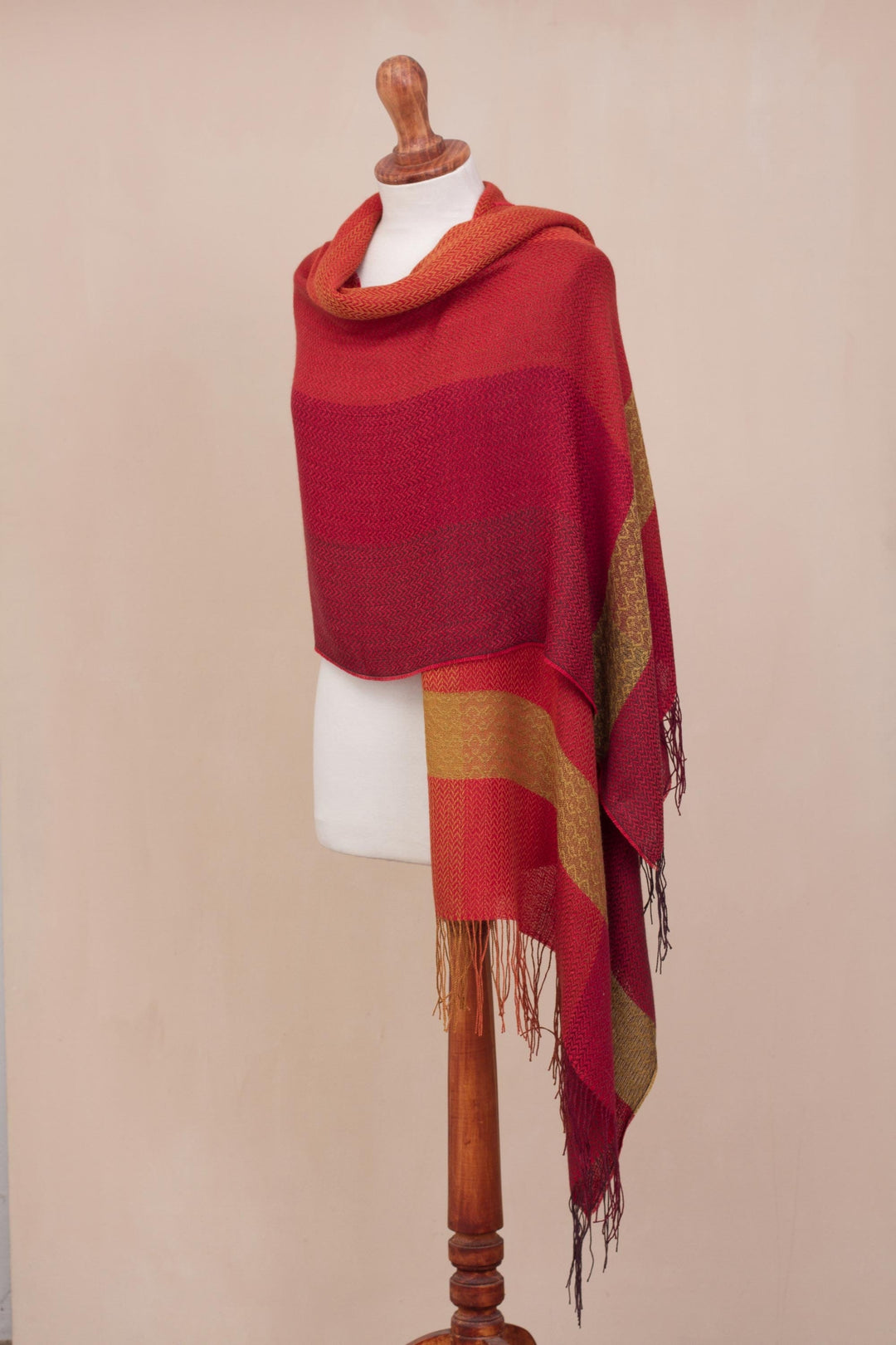 Hand Woven Striped Alpaca Blend Shawl from Peru - Sunset Celebration