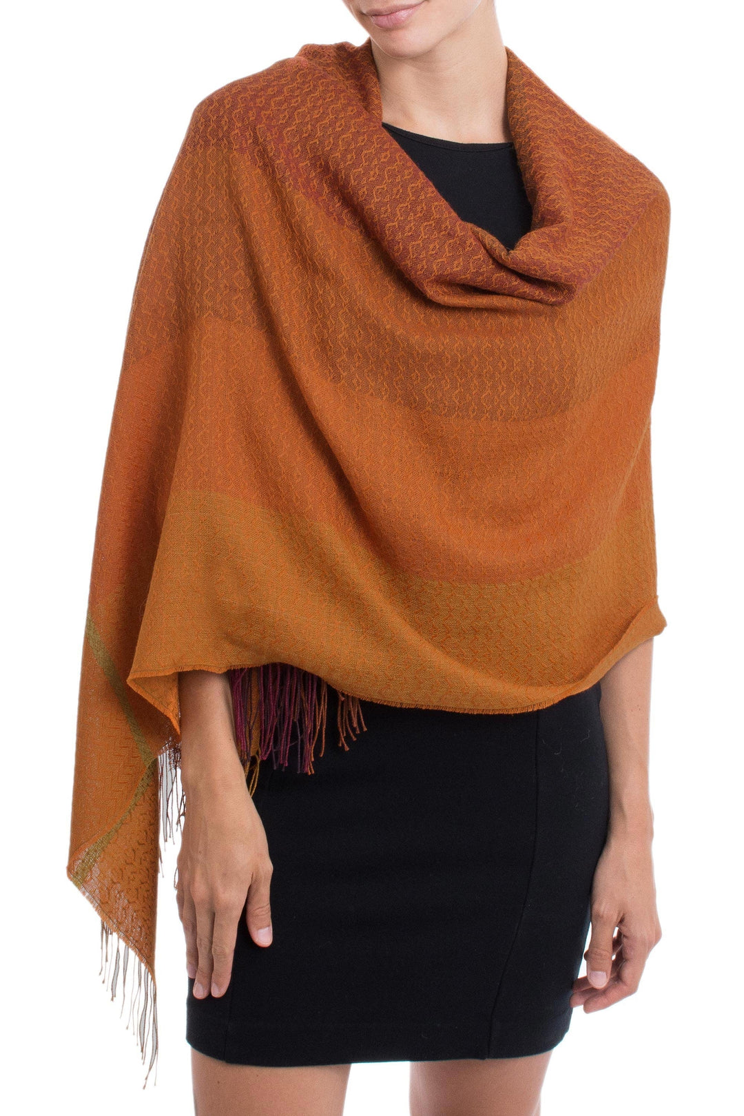 Hand Woven Orange Alpaca Blend Shawl from Peru - Glorious Warmth
