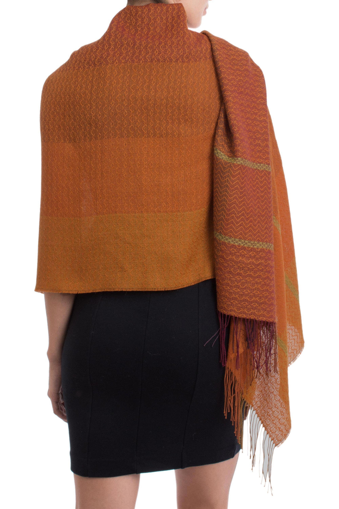 Hand Woven Orange Alpaca Blend Shawl from Peru - Glorious Warmth