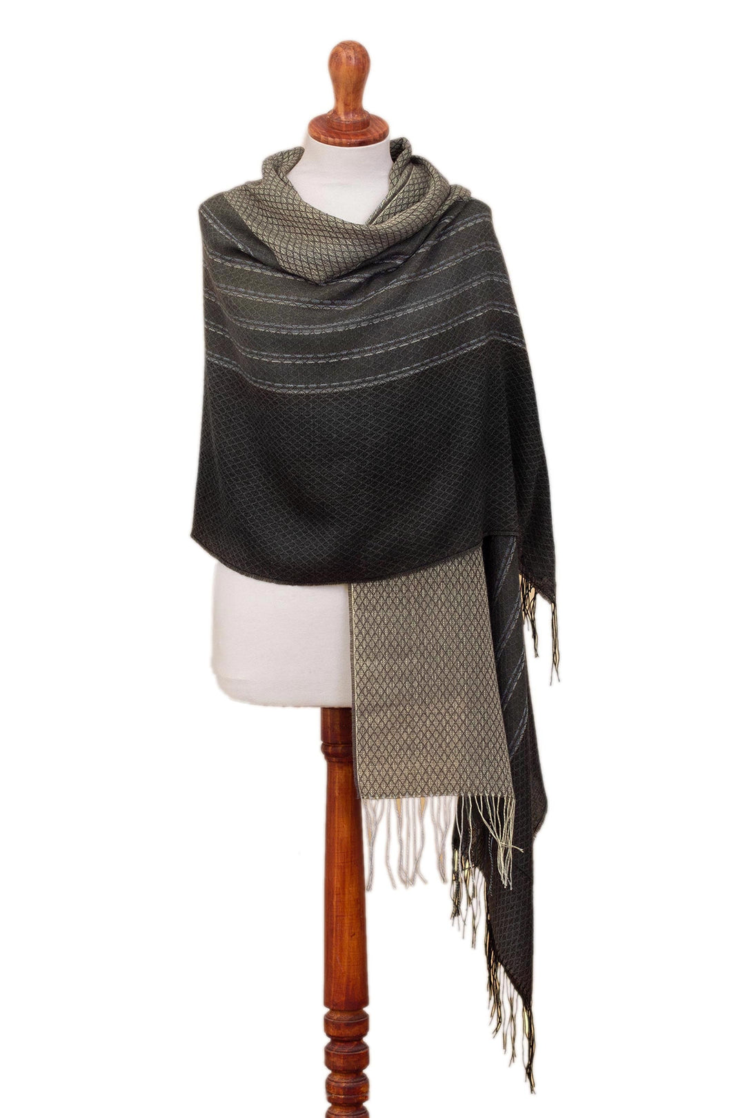 Hand Woven Grey Striped Alpaca Blend Shawl from Peru - Magnificent Grey