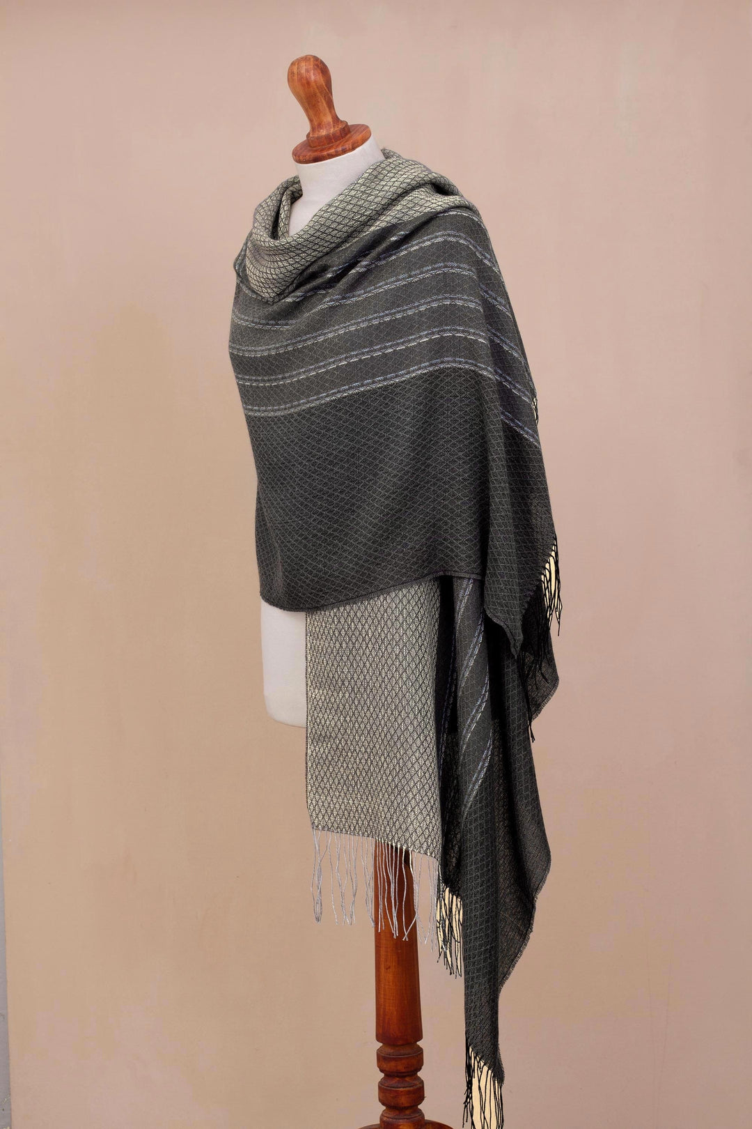 Hand Woven Grey Striped Alpaca Blend Shawl from Peru - Magnificent Grey