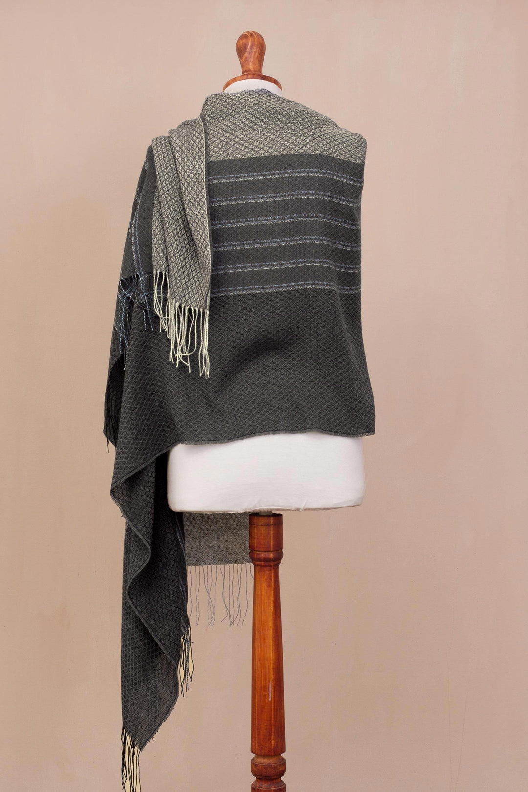 Hand Woven Grey Striped Alpaca Blend Shawl from Peru - Magnificent Grey