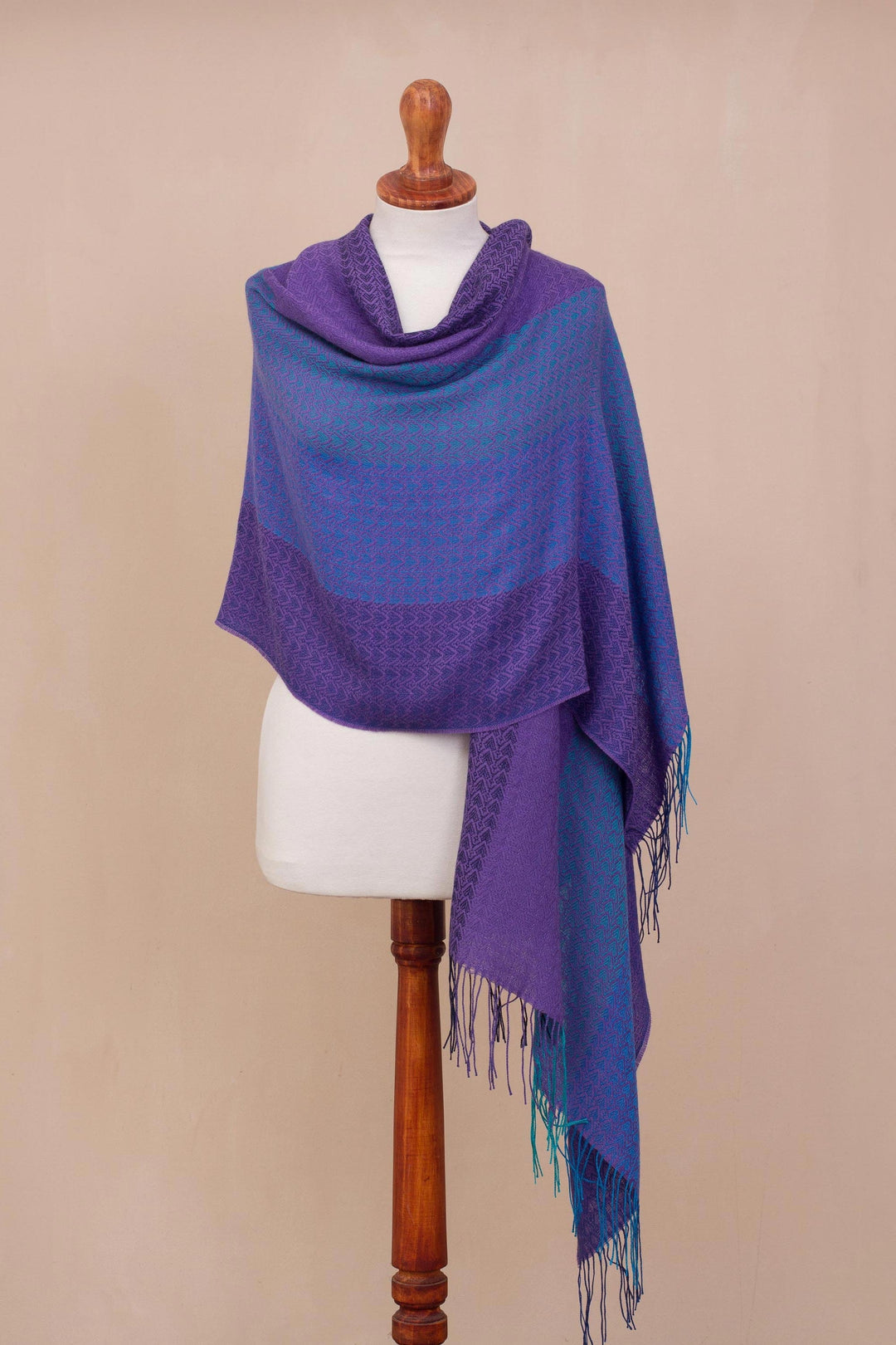 Hand Woven Striped Alpaca Blend Shawl from Peru - Serene Radiance