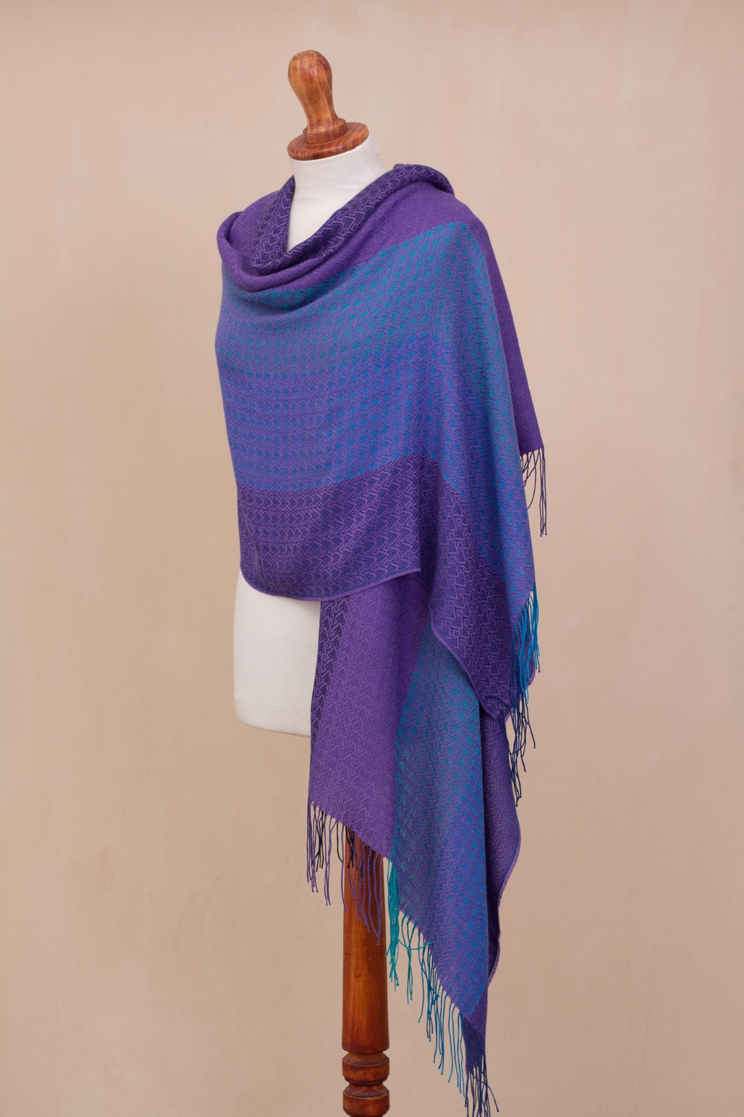 Hand Woven Striped Alpaca Blend Shawl from Peru - Serene Radiance