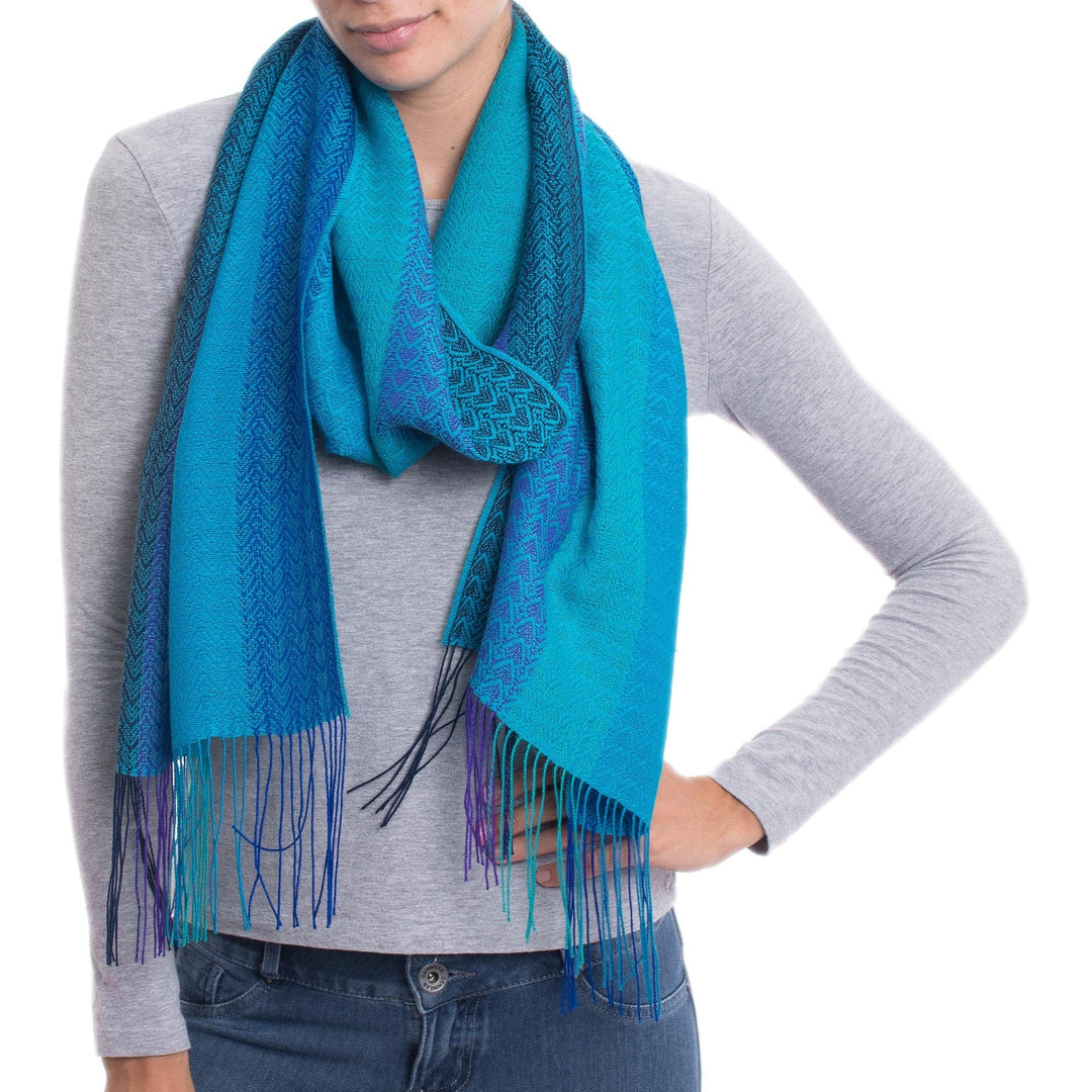 Hand Woven Striped Alpaca Blend Wrap Scarf from Peru - Tranquil Paradise