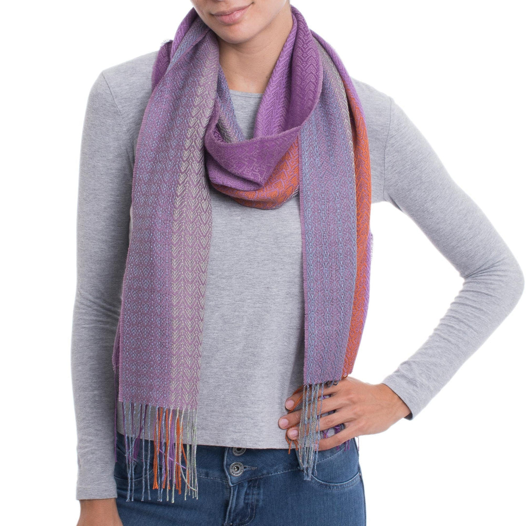 Hand Woven Striped Alpaca Blend Wrap Scarf from Peru - Alluring Grace