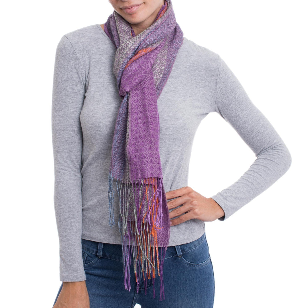 Hand Woven Striped Alpaca Blend Wrap Scarf from Peru - Alluring Grace