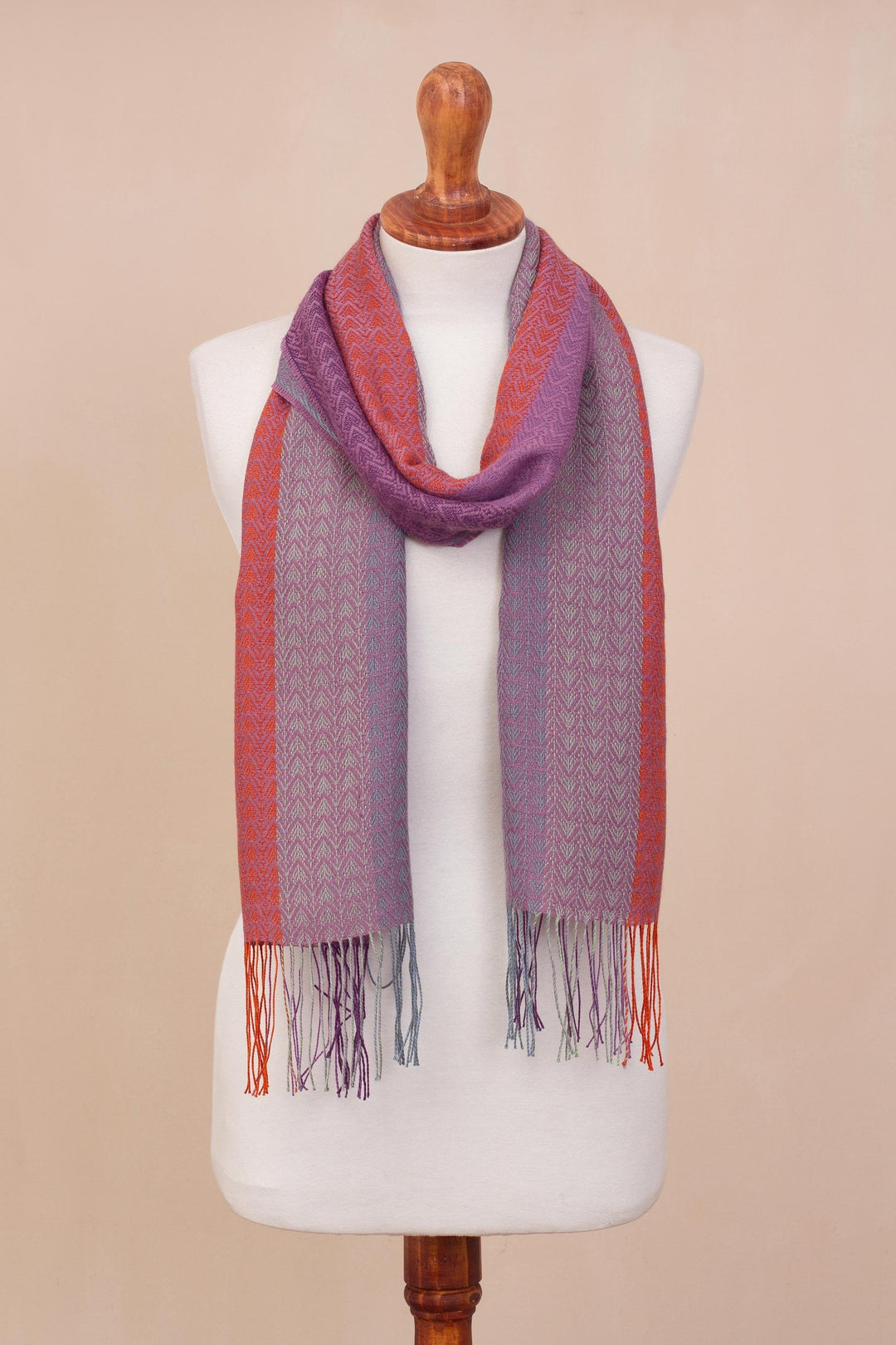 Hand Woven Striped Alpaca Blend Wrap Scarf from Peru - Alluring Grace