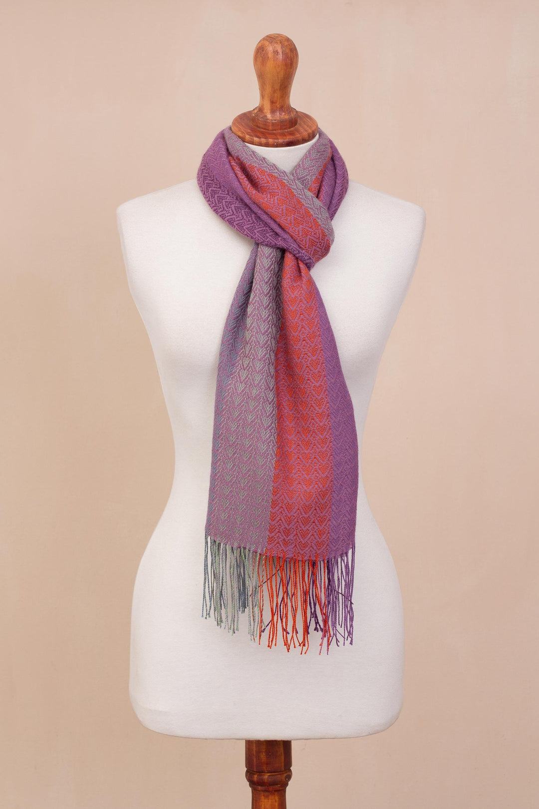 Hand Woven Striped Alpaca Blend Wrap Scarf from Peru - Alluring Grace
