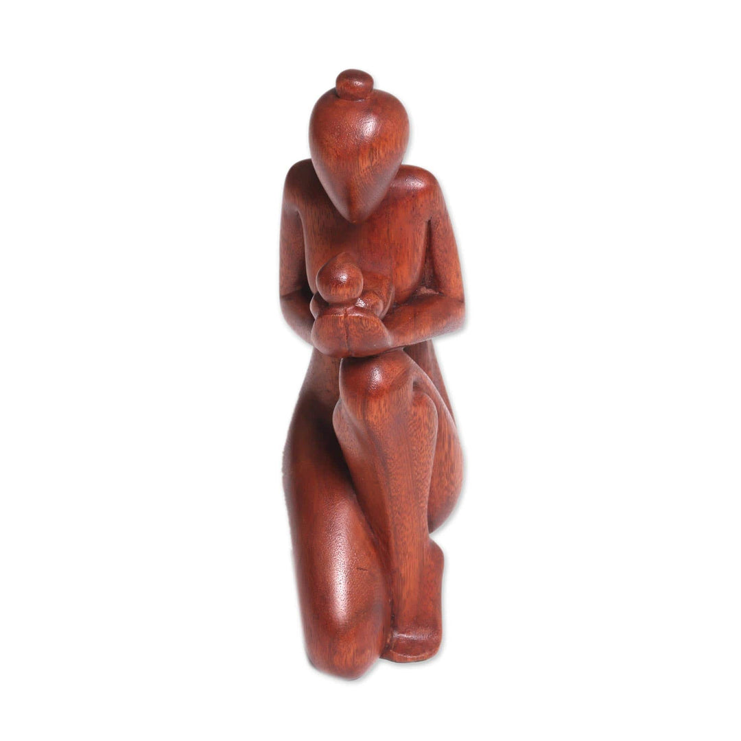 Hand-Carved Suar Wood Newborn Wonder Motherhood Sculpture - Newborn Wonder