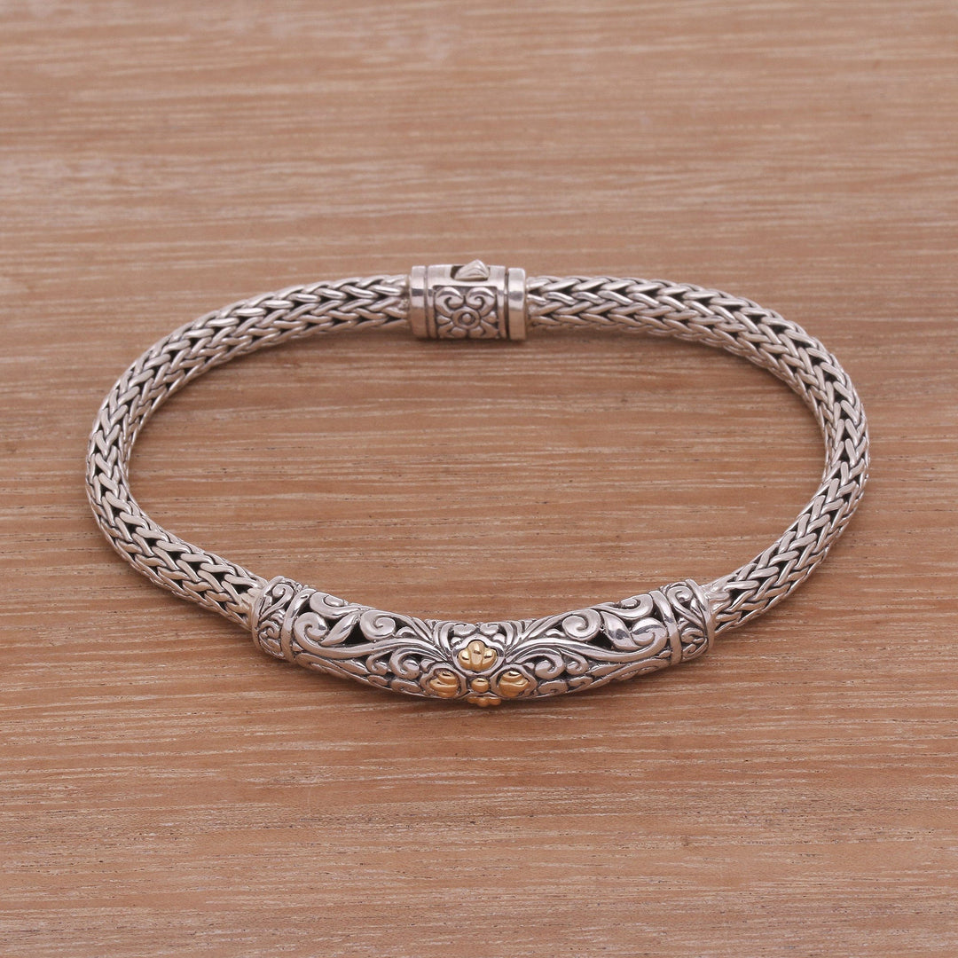 Gold Accent Sterling Silver Pendant Wristband Bracelet - Elegant Twining