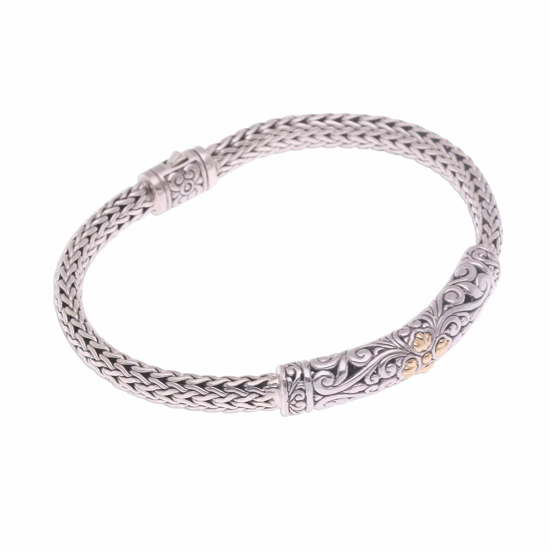 Gold Accent Sterling Silver Pendant Wristband Bracelet - Elegant Twining