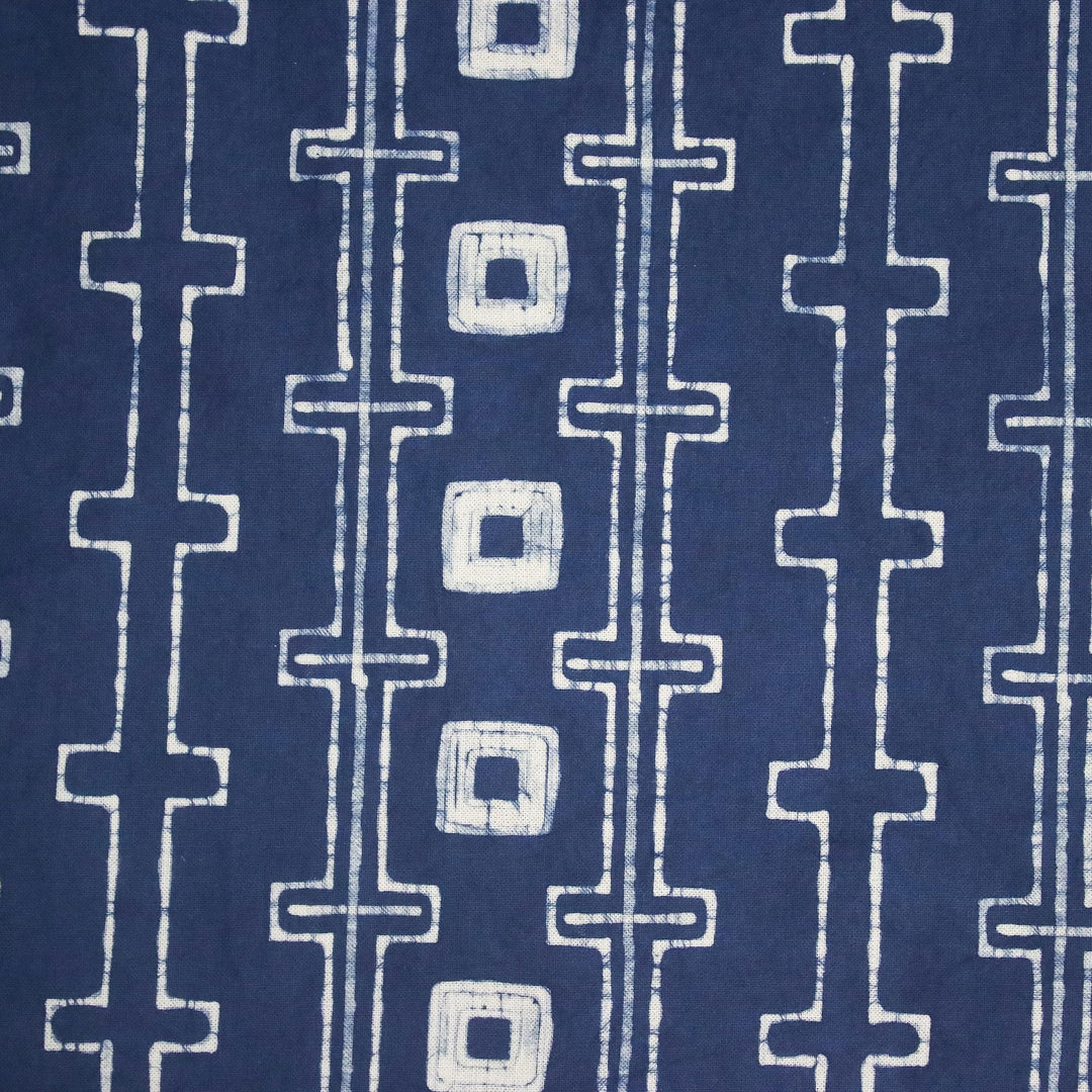 Handcrafted Indigo and White Cotton Batik Table Runner - Continuous Chain