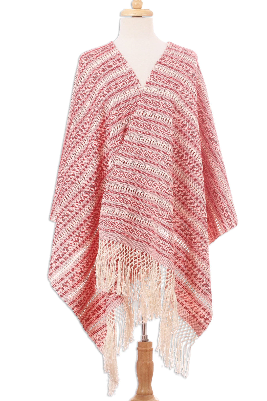 Red and Ivory Multiple Motif Handwoven Cotton Rebozo - Rosy Outlook