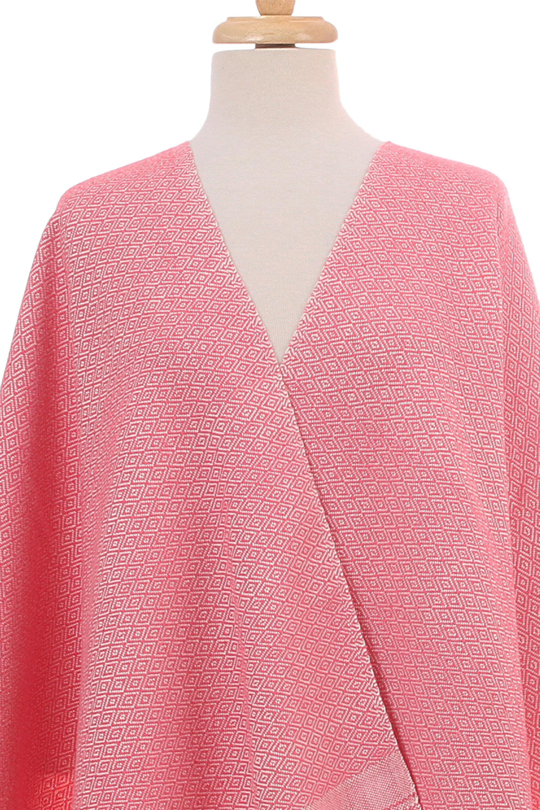 Ivory Diamond Motif on Rose Pink Handwoven Cotton Rebozo - Diamond Blush