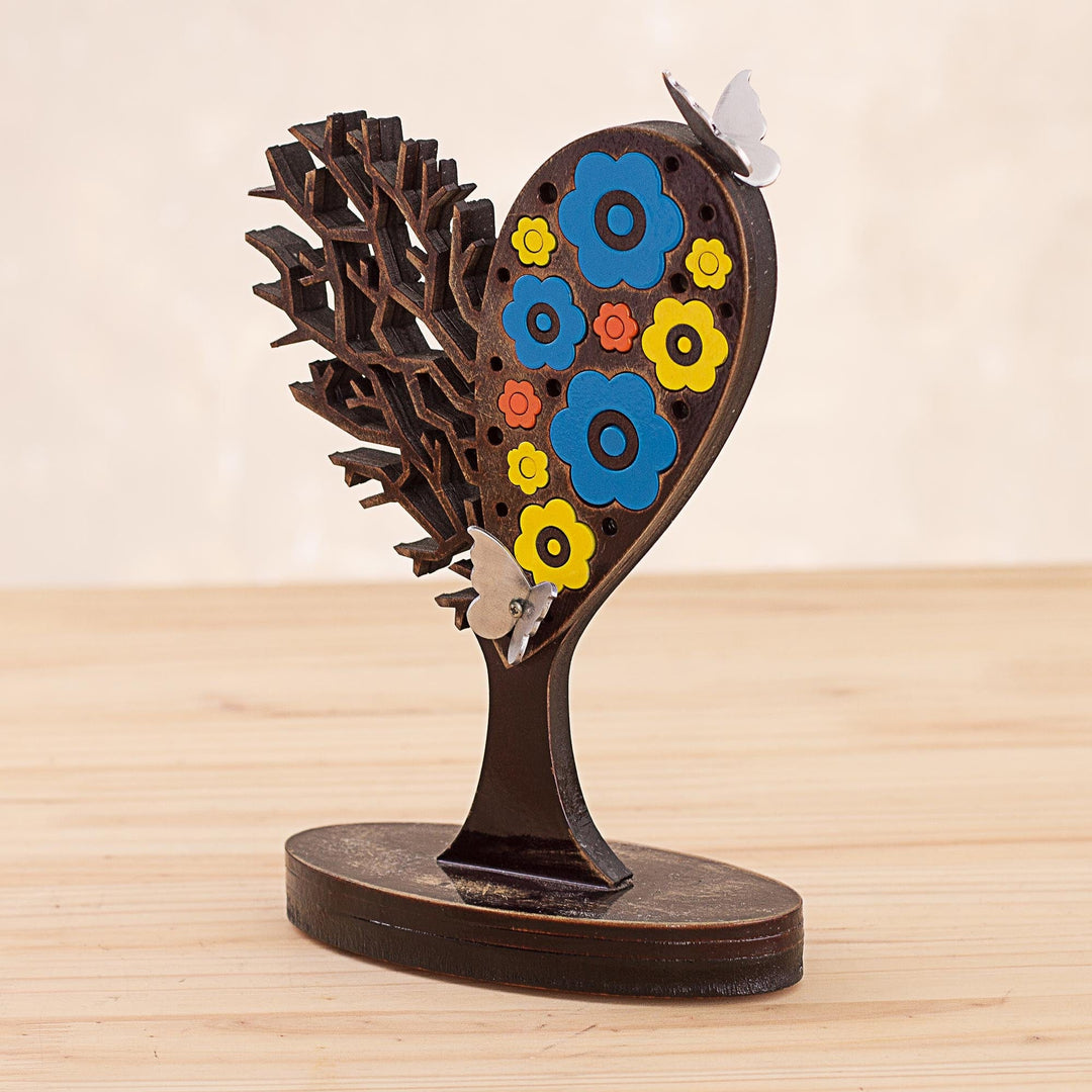 Flowering Heart Tree with Butterflies Aluminum Sculpture - Well-Loved Tree