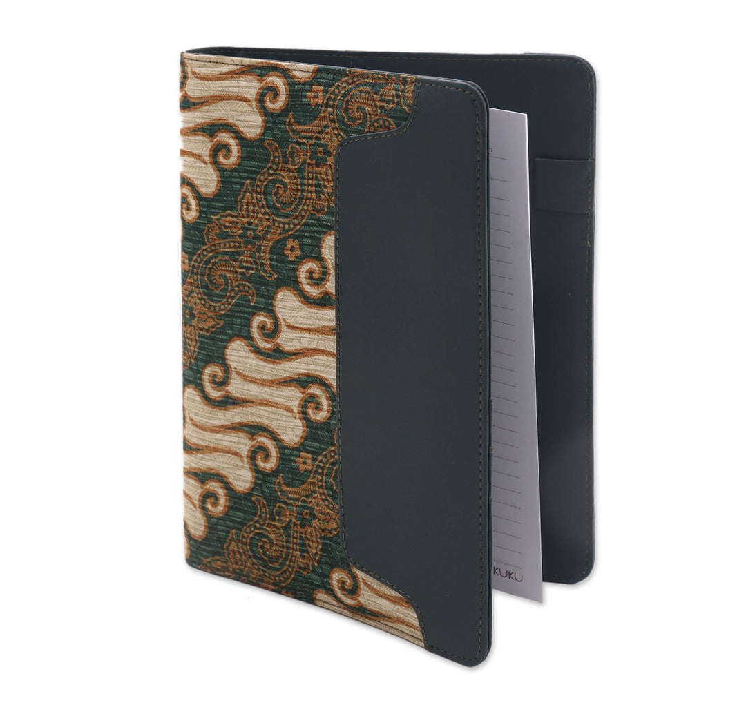 Green Faux Leather Planner with Cotton Batik Print - Lovely Thoughts