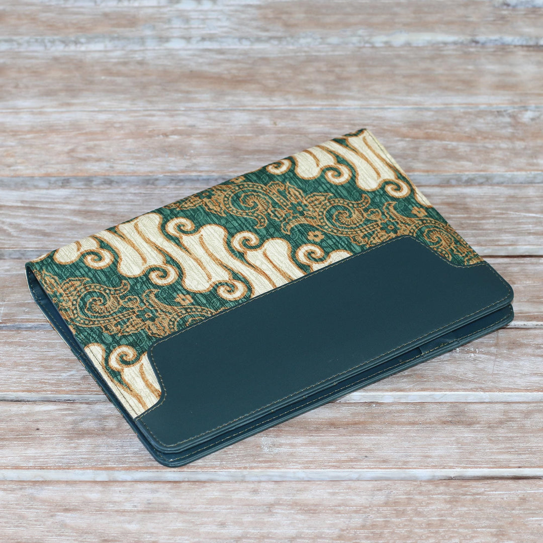 Green Faux Leather Planner with Cotton Batik Print - Lovely Thoughts
