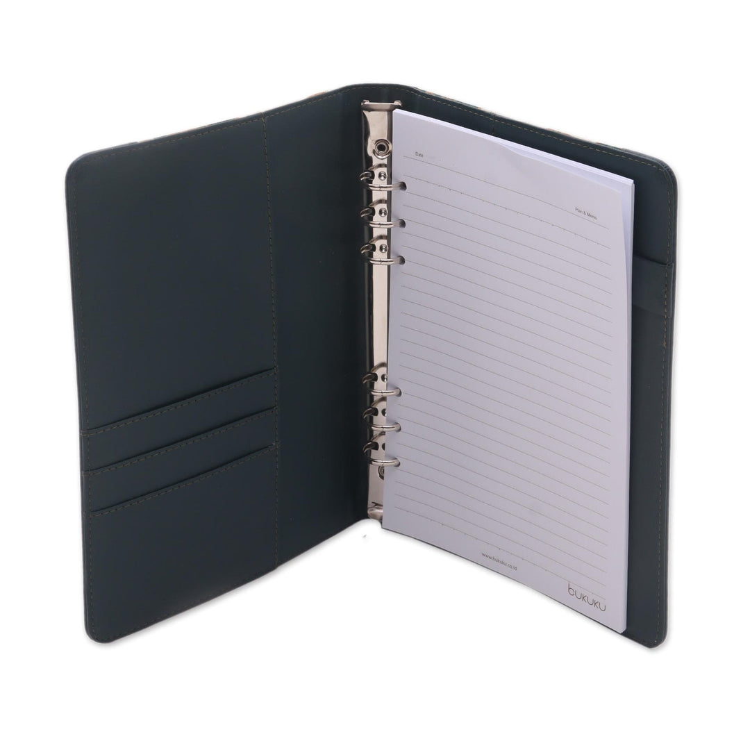 Green Faux Leather Planner with Cotton Batik Print - Lovely Thoughts