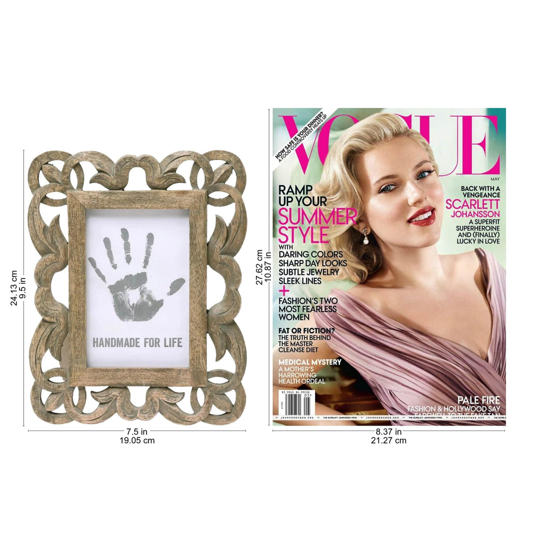 Hand Carved Openwork Leaf Motif Mango Wood Photo Frame (4x6) - Beauty on the Vine