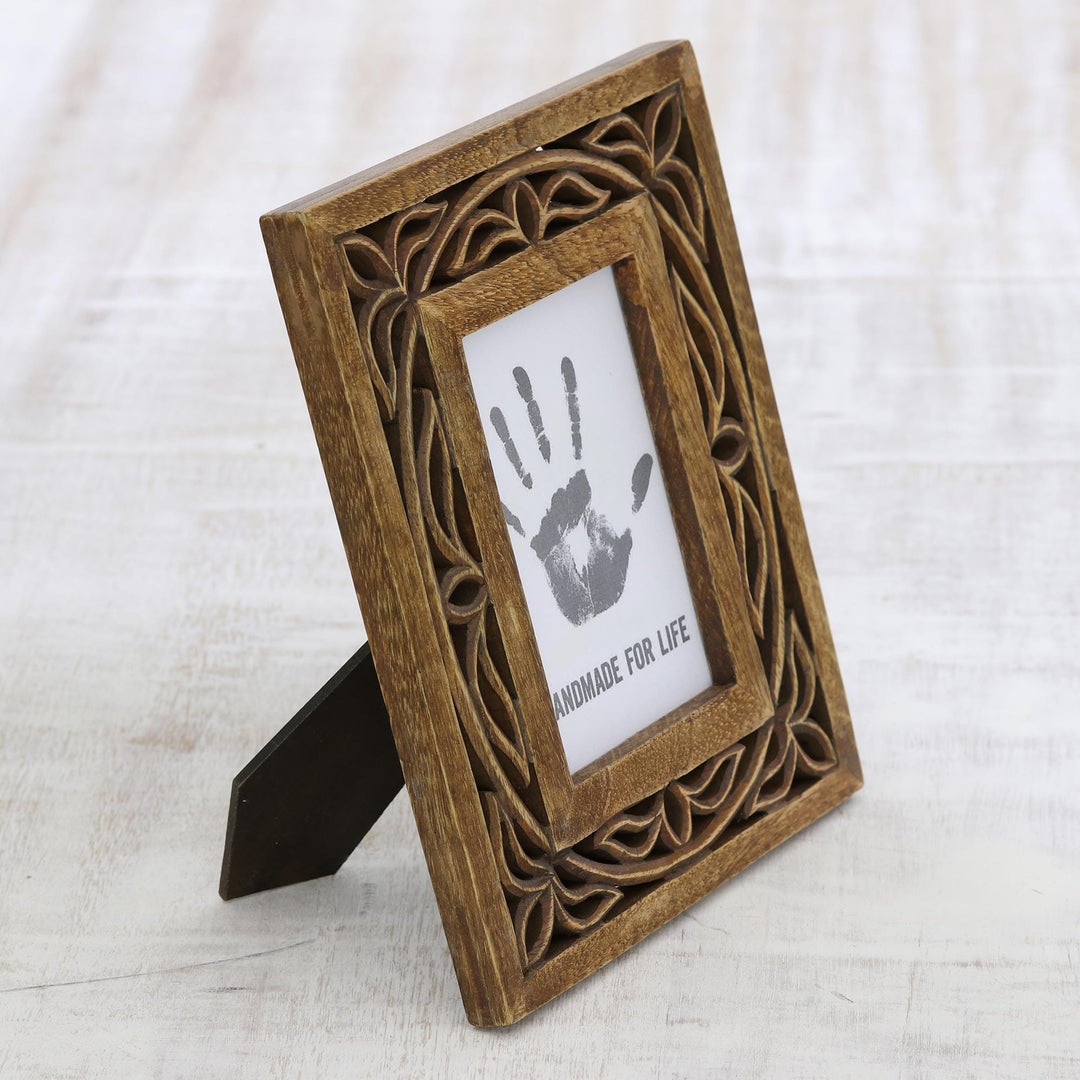 Wood Hand Carved Vine Motif Rectangular Photo Frame (4x6) - Veranda Vines