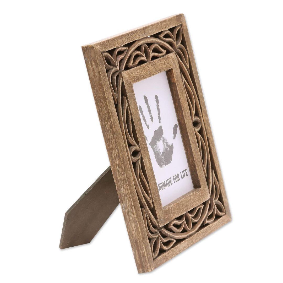 Wood Hand Carved Vine Motif Rectangular Photo Frame (4x6) - Veranda Vines