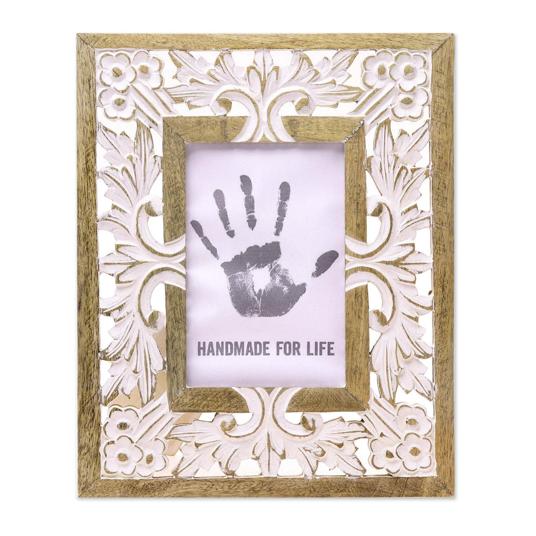 Mango Wood Photo Frame Crafted in India (4x6) - White Garden