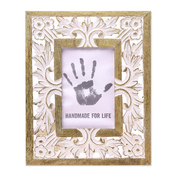 Mango Wood Photo Frame Crafted in India (4x6) - White Garden