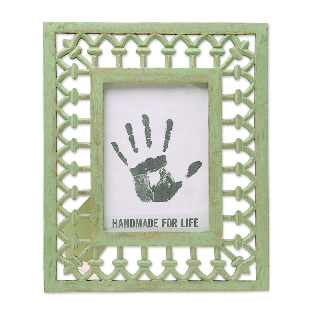 Avocado Green Hand-Carved Mango Wood Photo Frame (5x7) - Mughal Memory Keeper