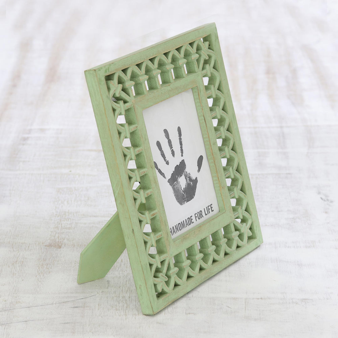 Avocado Green Hand-Carved Mango Wood Photo Frame (5x7) - Mughal Memory Keeper