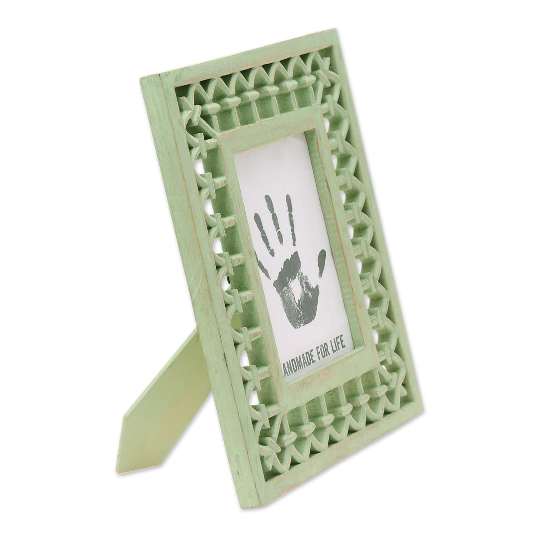 Avocado Green Hand-Carved Mango Wood Photo Frame (5x7) - Mughal Memory Keeper