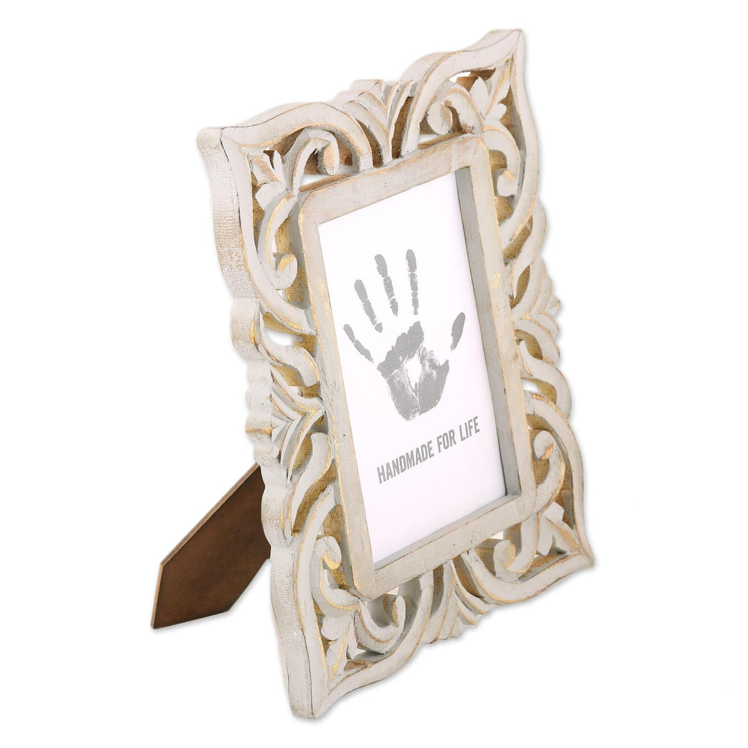 Grey Hand-Carved Mughal Garden 5x7 Mango Wood Photo Frame - Leafy Garden