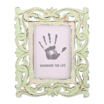 Sage Green Distressed Hand Carved Mango Wood Photo Frame 5x7 - Moment in Time