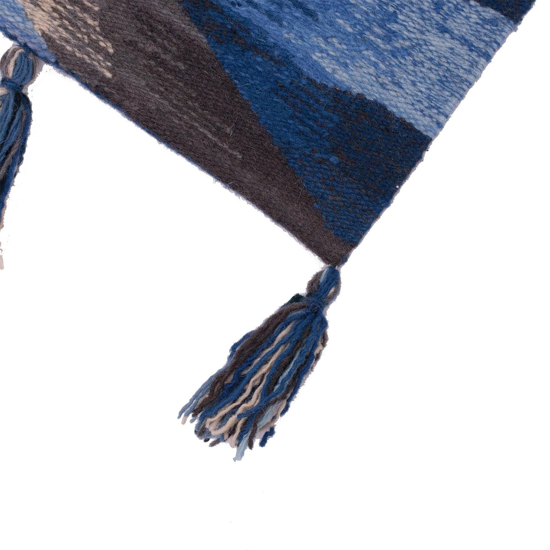 Hand Woven Blue Rectangular Wool Table Runner - Waves in Motion